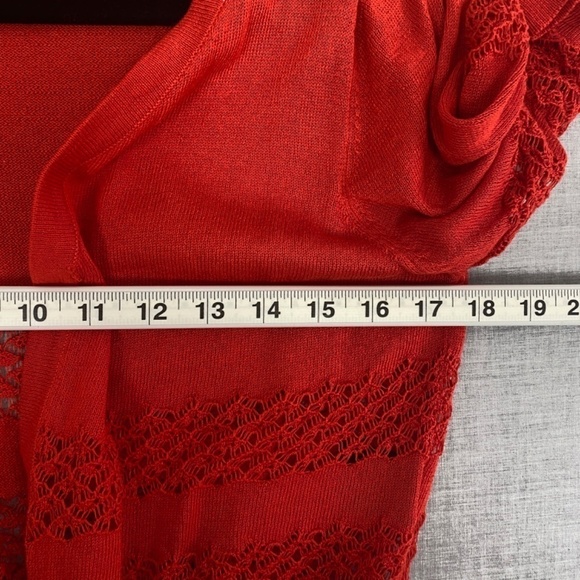 Impress Bolero Sweater Sz Large Red Crochet Cutouts Lightweight Knit Half Sleeve - Picture 7 of 9